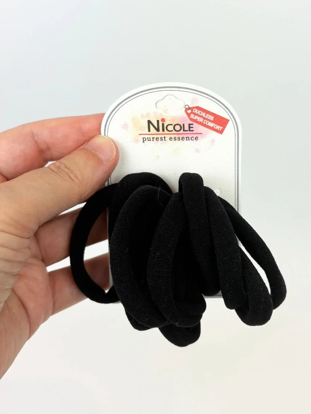 Nicole Purest Essence Ouchless Comfort 10 pieces Black Hair Ties Ponytails. New
